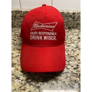 Vintage Budweiser Enjoy Responsibly Drink Wiser Red Snapback Hat R3